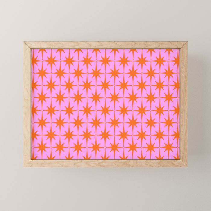 Retro Vintage 50s Starbursts Pattern in Orange and Bright Pink Mini Art Print Gallery Image 1
