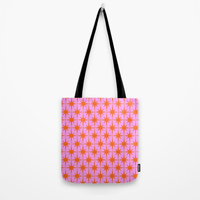 Retro Vintage 50s Starbursts Pattern in Orange and Bright Pink Tote Bag Gallery Image 2