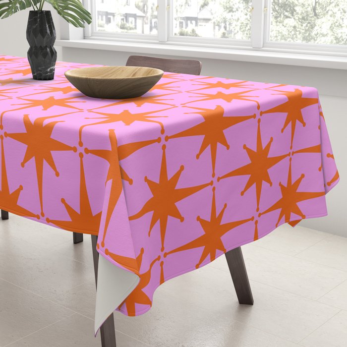Retro Vintage 50s Starbursts Pattern in Orange and Bright Pink Tablecloth Gallery Image 3