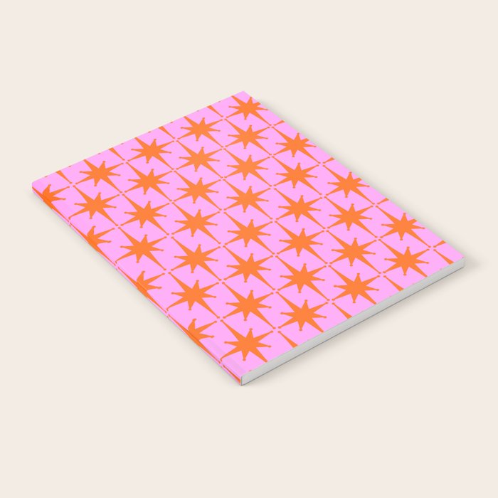Retro Vintage 50s Starbursts Pattern in Orange and Bright Pink Notebook Gallery Image 2