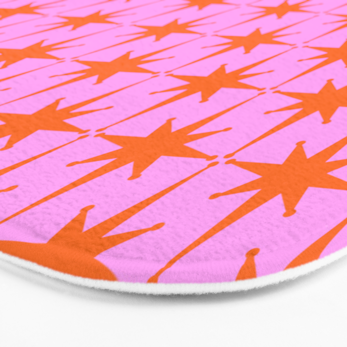Retro Vintage 50s Starbursts Pattern in Orange and Bright Pink Bath Mat Gallery Image 3