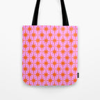 Retro Vintage 50s Starbursts Pattern in Orange and Bright Pink Tote Bag Gallery Image 1
