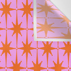 Retro Vintage 50s Starbursts Pattern in Orange and Bright Pink Wall Tapestry Gallery Image 3