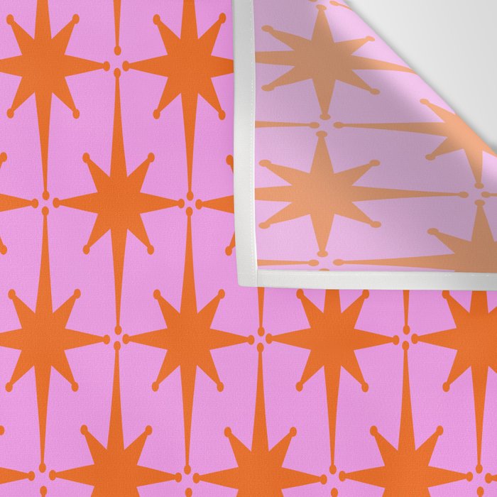 Retro Vintage 50s Starbursts Pattern in Orange and Bright Pink Wall Tapestry Gallery Image 3