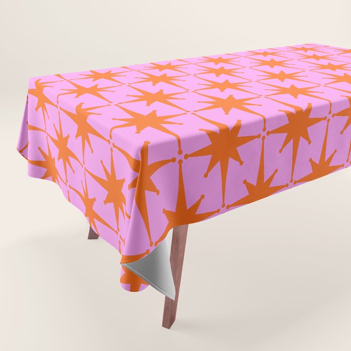 Retro Vintage 50s Starbursts Pattern in Orange and Bright Pink Tablecloth Gallery Image 1