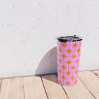 Retro Vintage 50s Starbursts Pattern in Orange and Bright Pink Travel Mug Gallery Image 4