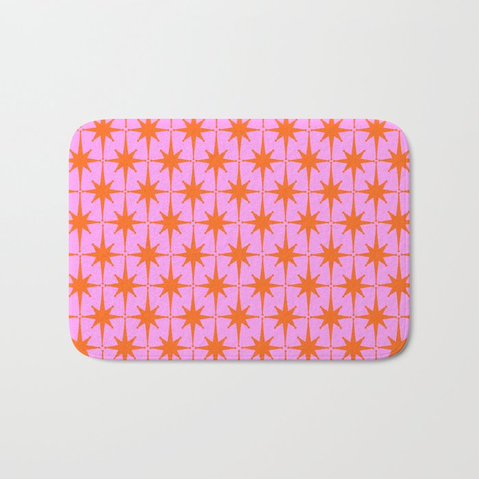 Retro Vintage 50s Starbursts Pattern in Orange and Bright Pink Bath Mat Gallery Image 1