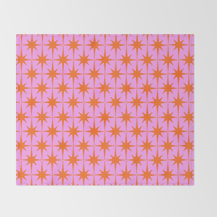 Retro Vintage 50s Starbursts Pattern in Orange and Bright Pink Throw Blanket Gallery Image 2