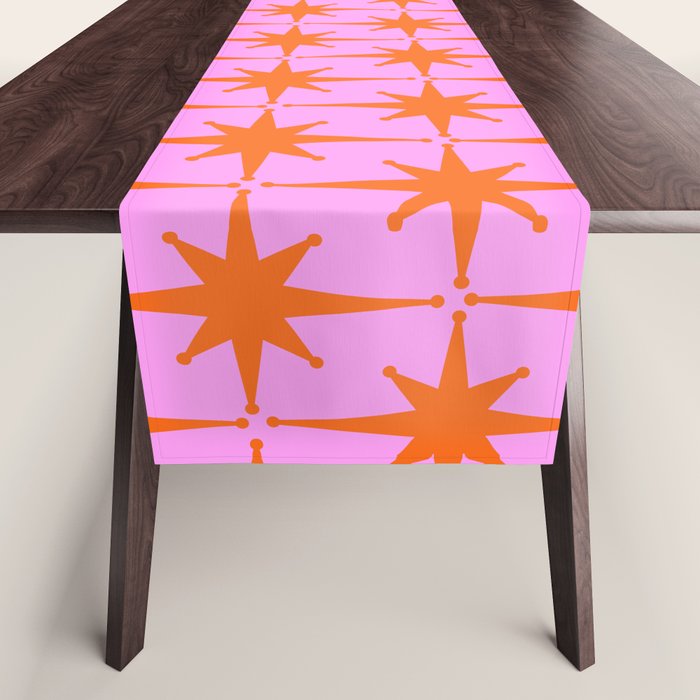 Retro Vintage 50s Starbursts Pattern in Orange and Bright Pink Table Runner Gallery Image 1