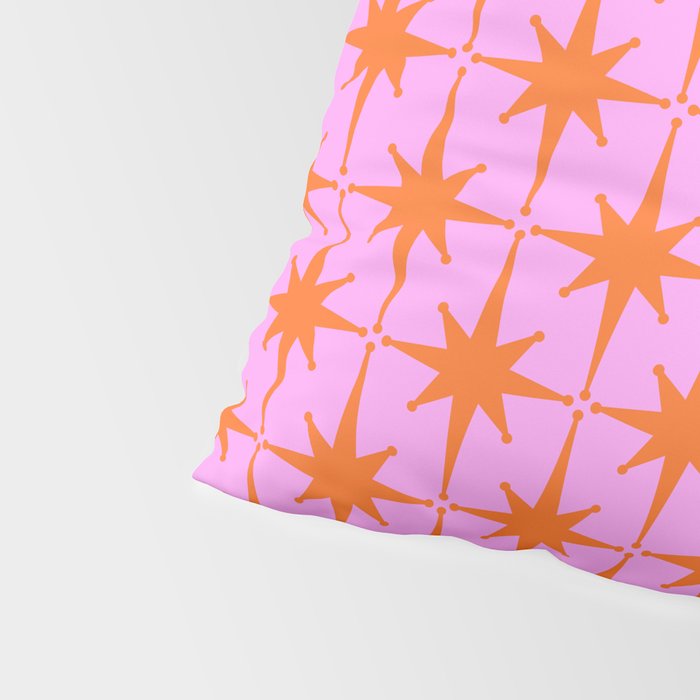 Retro Vintage 50s Starbursts Pattern in Orange and Bright Pink Pillow Sham Gallery Image 4