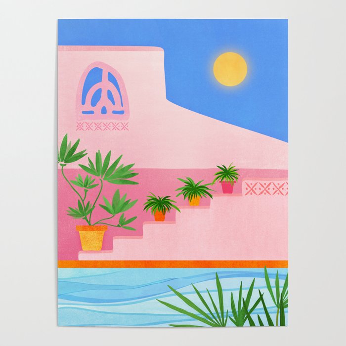 Belize Poolside Colorful Landscape Illustration Poster Gallery Image 4
