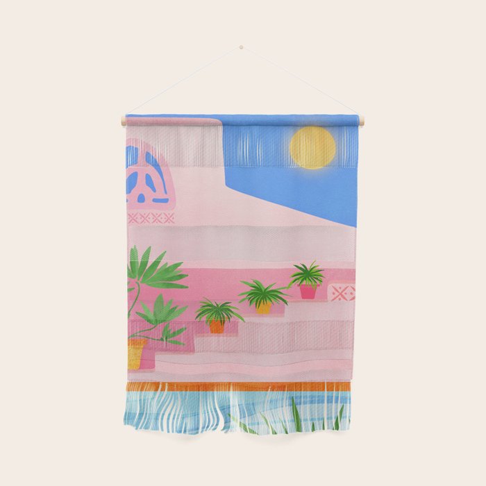 Belize Poolside Colorful Landscape Illustration Wall Hanging Gallery Image 1