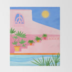 Belize Poolside Colorful Landscape Illustration Throw Blanket Gallery Image 2
