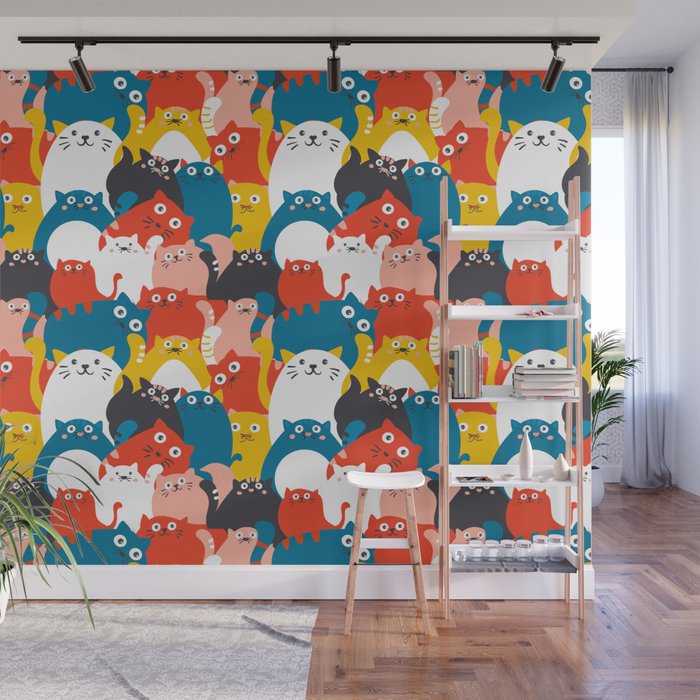 Silly Cats Crowd Pattern Wall Mural Gallery Image 1