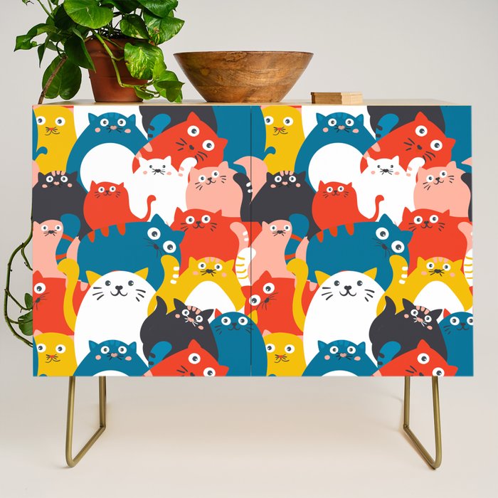 Silly Cats Crowd Pattern Credenza Gallery Image 1