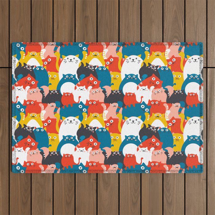 Silly Cats Crowd Pattern Outdoor Rug Gallery Image 1