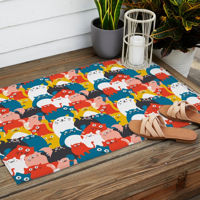 Silly Cats Crowd Pattern Outdoor Rug Gallery Image 2