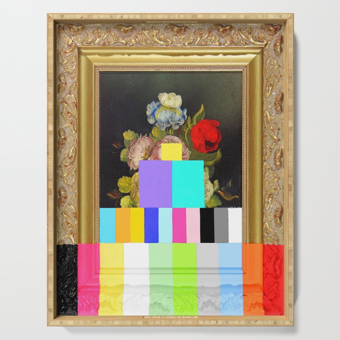 A Painting of Flowers With Color Bars Serving Tray Gallery Image 1