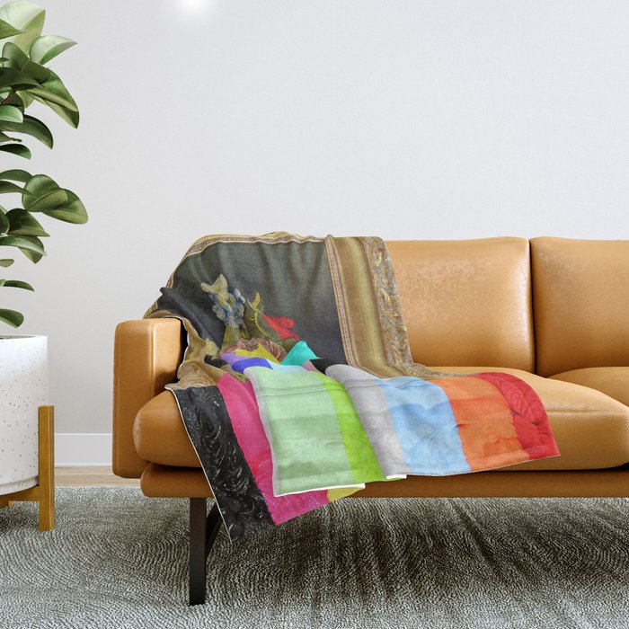A Painting of Flowers With Color Bars Throw Blanket Gallery Image 1