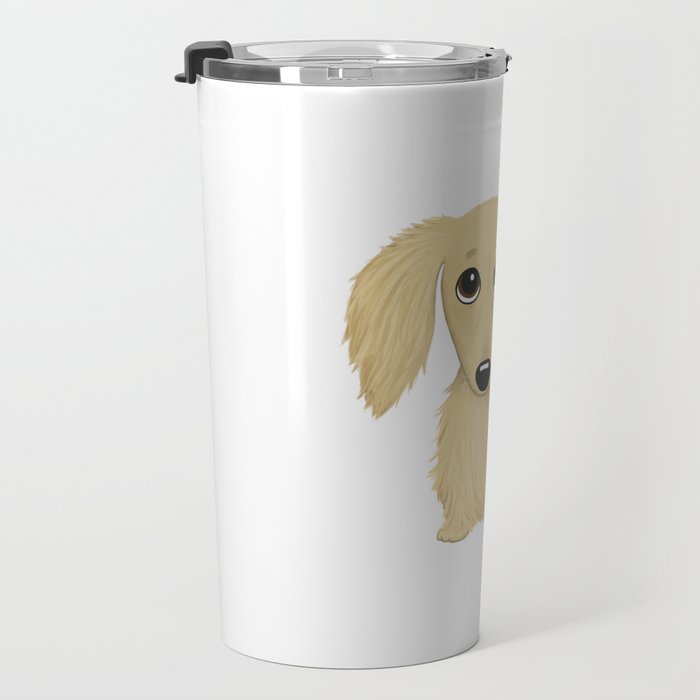 Longhaired Cream Dachshund Cartoon Dog Travel Mug Gallery Image 3