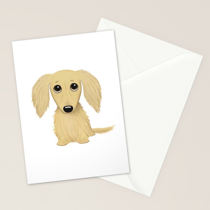 Longhaired Cream Dachshund Cartoon Dog Stationery Card Gallery Image 2