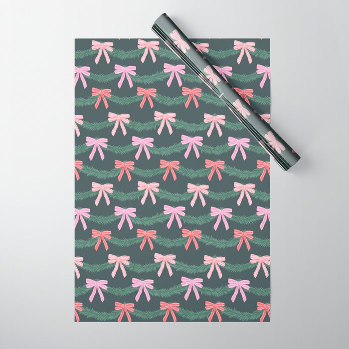 Christmas Garland with Bows Wrapping Paper