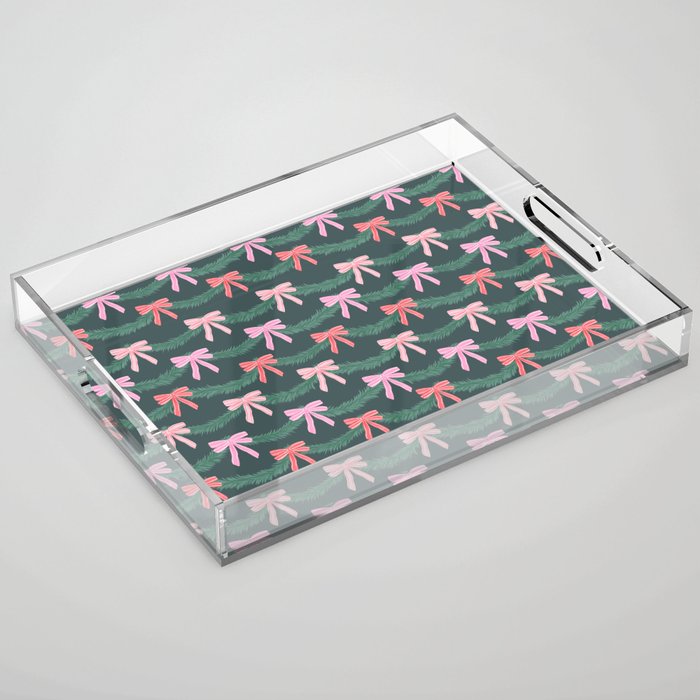 Christmas Garland with Bows Acrylic Tray Gallery Image 1
