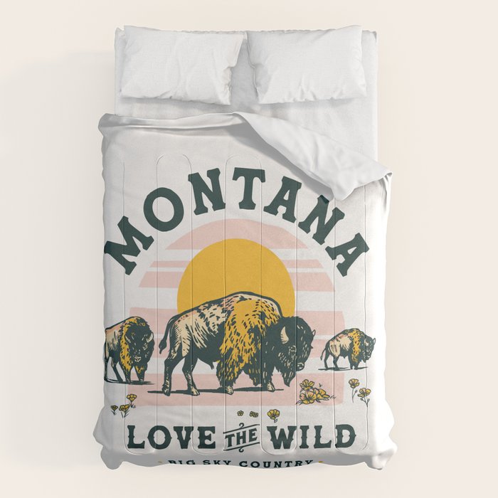 Big Sky Country, Montana: Love The Wild. Cool Retro Travel Art Featuring Buffalo Comforter Gallery Image 6