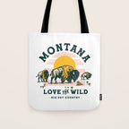 Big Sky Country, Montana: Love The Wild. Cool Retro Travel Art Featuring Buffalo Tote Bag Gallery Image 1