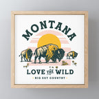 Big Sky Country, Montana: Love The Wild. Cool Retro Travel Art Featuring Buffalo Mini Art Print Gallery Image 1