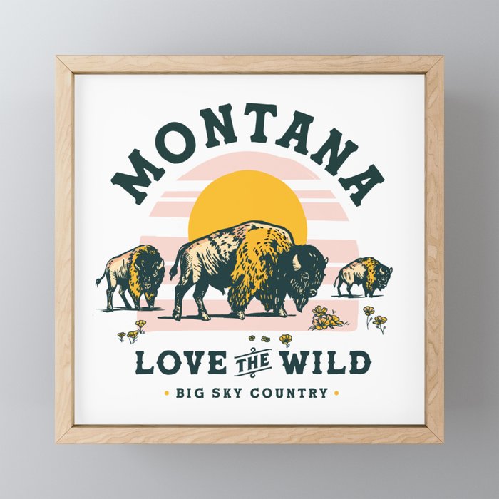 Big Sky Country, Montana: Love The Wild. Cool Retro Travel Art Featuring Buffalo Mini Art Print Gallery Image 1