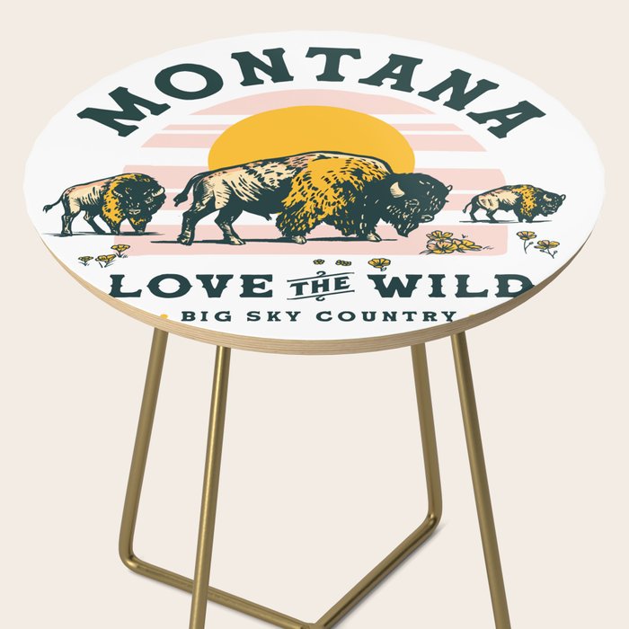 Big Sky Country, Montana: Love The Wild. Cool Retro Travel Art Featuring Buffalo Side Table Gallery Image 2