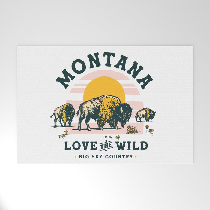 Big Sky Country, Montana: Love The Wild. Cool Retro Travel Art Featuring Buffalo Welcome Mat Gallery Image 1