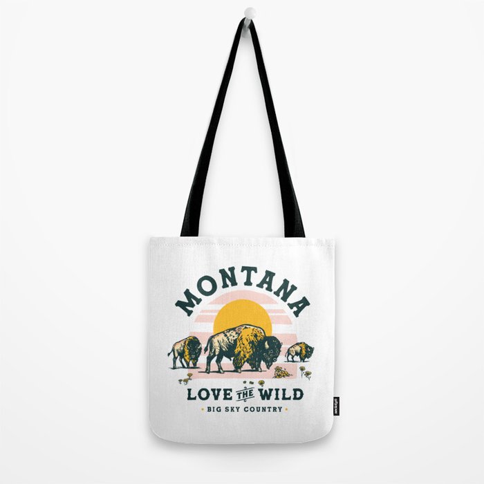 Big Sky Country, Montana: Love The Wild. Cool Retro Travel Art Featuring Buffalo Tote Bag Gallery Image 2