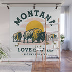 Big Sky Country, Montana: Love The Wild. Cool Retro Travel Art Featuring Buffalo Wall Mural Gallery Image 1