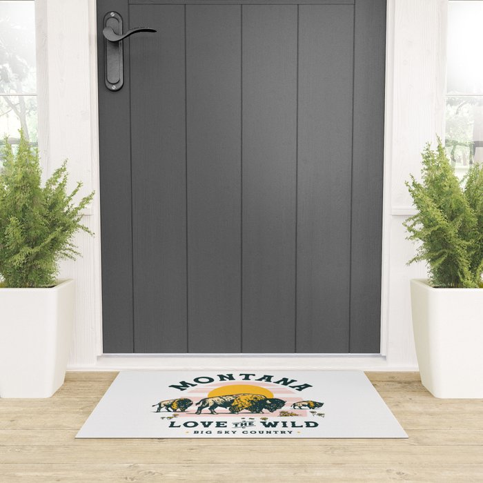 Big Sky Country, Montana: Love The Wild. Cool Retro Travel Art Featuring Buffalo Welcome Mat Gallery Image 3