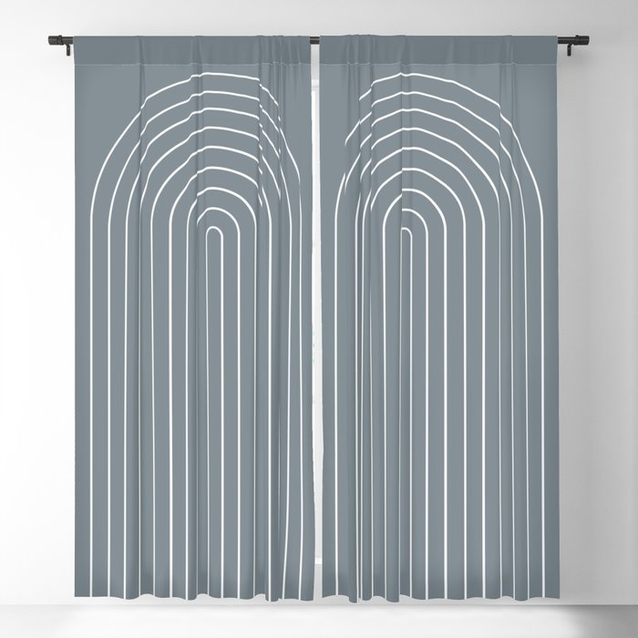 Minimal Arch XLVII Neutral Grey Blue Modern Geometric Lines Window Curtain Gallery Image 5