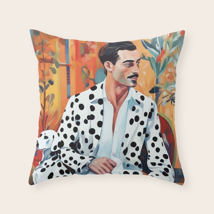 Dalmatian, Dog Pet Fashion Animal Print, Eclectic Man Formal Suit Bohemian Colorful Vintage People  Throw Pillow Gallery Image 6