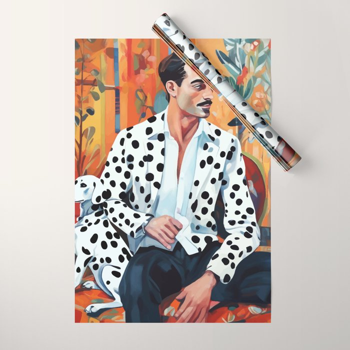 Dalmatian, Dog Pet Fashion Animal Print, Eclectic Man Formal Suit Bohemian Colorful Vintage People  Wrapping Paper Gallery Image 1