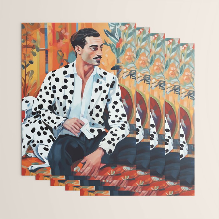 Dalmatian, Dog Pet Fashion Animal Print, Eclectic Man Formal Suit Bohemian Colorful Vintage People  Wrapping Paper Gallery Image 3