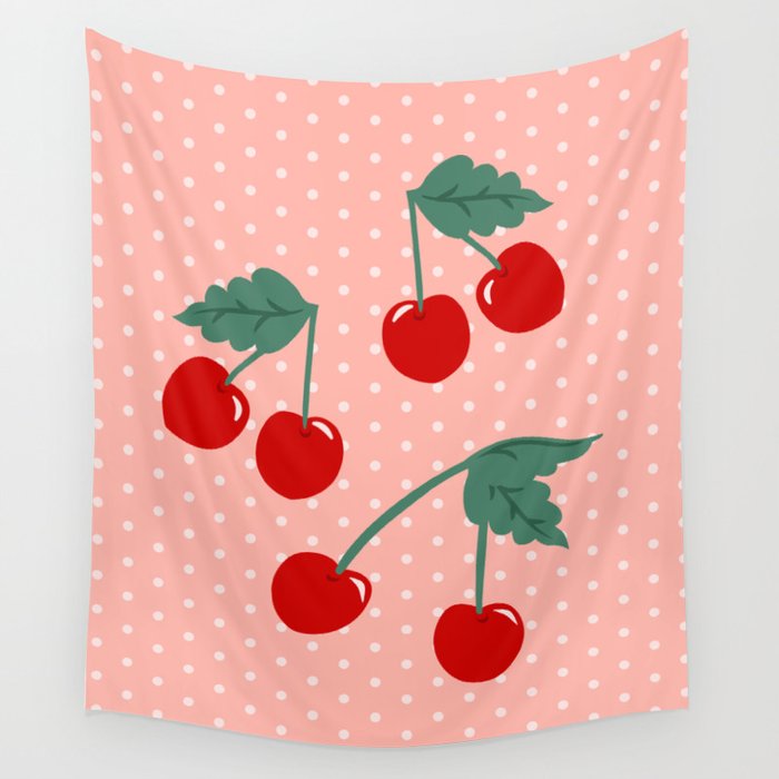 Cherry Kitsch on Pink Wall Tapestry Gallery Image 4