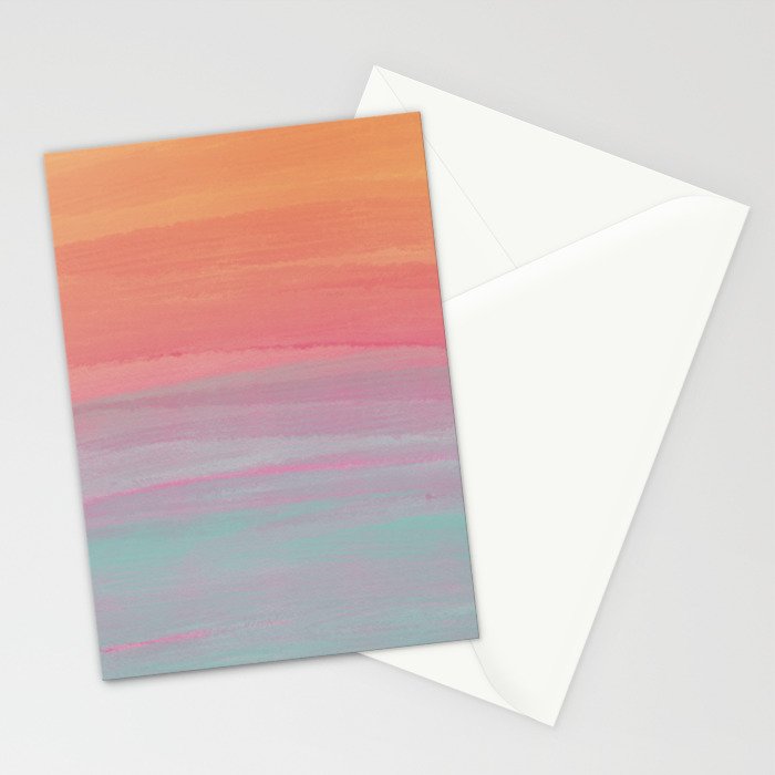 Abstract Orange Pink Teal Watercolor Sunset  Stationery Card Gallery Image 2