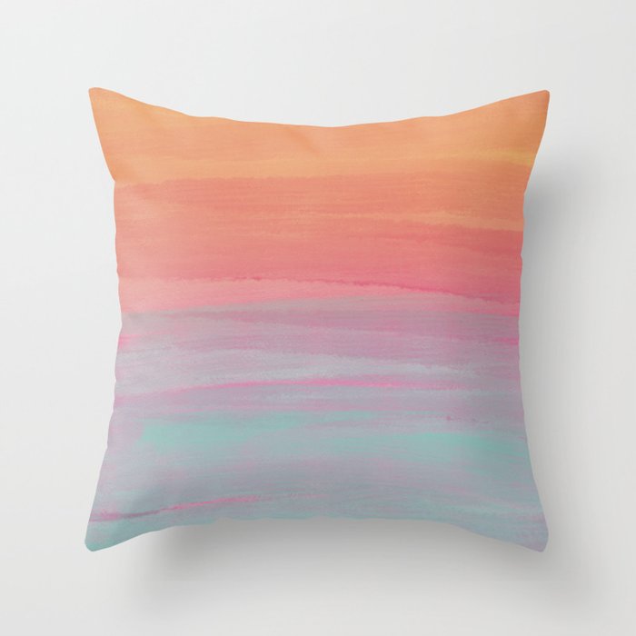 Abstract Orange Pink Teal Watercolor Sunset  Throw Pillow Gallery Image 6