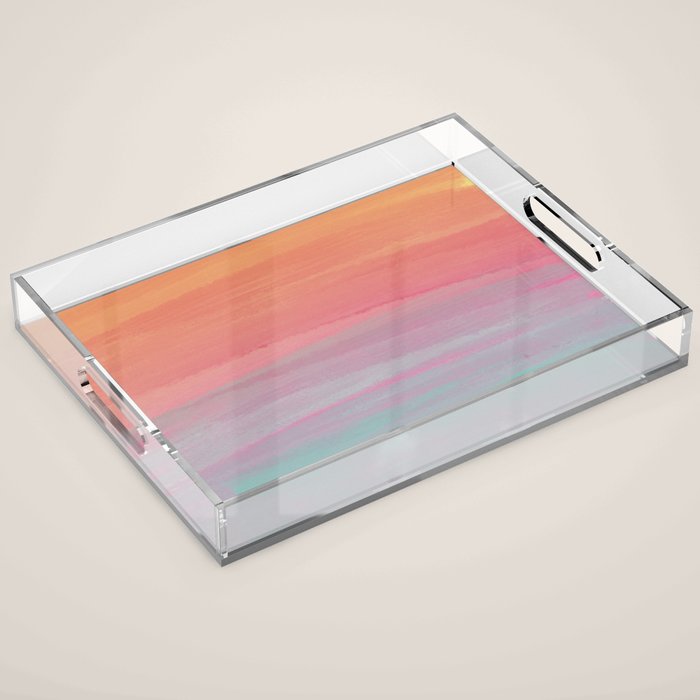 Abstract Orange Pink Teal Watercolor Sunset  Acrylic Tray Gallery Image 1