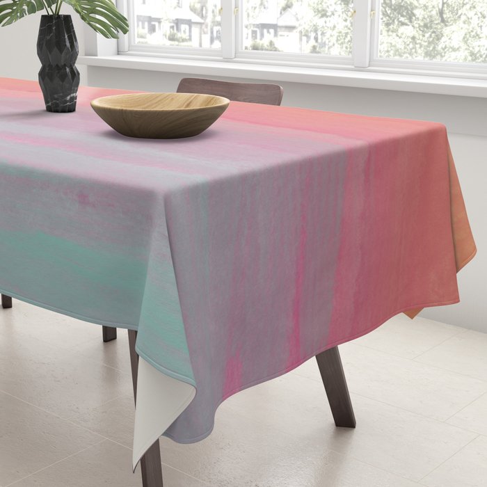 Abstract Orange Pink Teal Watercolor Sunset  Tablecloth Gallery Image 3