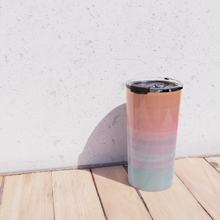 Abstract Orange Pink Teal Watercolor Sunset  Travel Mug Gallery Image 4