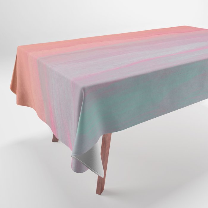 Abstract Orange Pink Teal Watercolor Sunset  Tablecloth Gallery Image 1