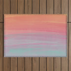 Abstract Orange Pink Teal Watercolor Sunset  Outdoor Rug Gallery Image 1