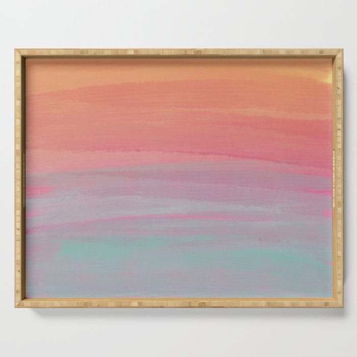 Abstract Orange Pink Teal Watercolor Sunset  Serving Tray Gallery Image 1
