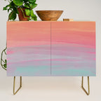 Abstract Orange Pink Teal Watercolor Sunset  Credenza Gallery Image 1